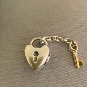 Pandora 925 silver and 14k gold heart lock and key